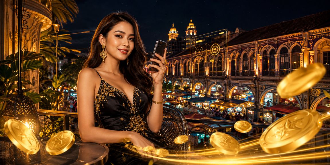 Pemain mengakses kasino mudah alih di Kota Bharu bergaya Melayu menunjukkan antara muka promosi pada telefon pintar